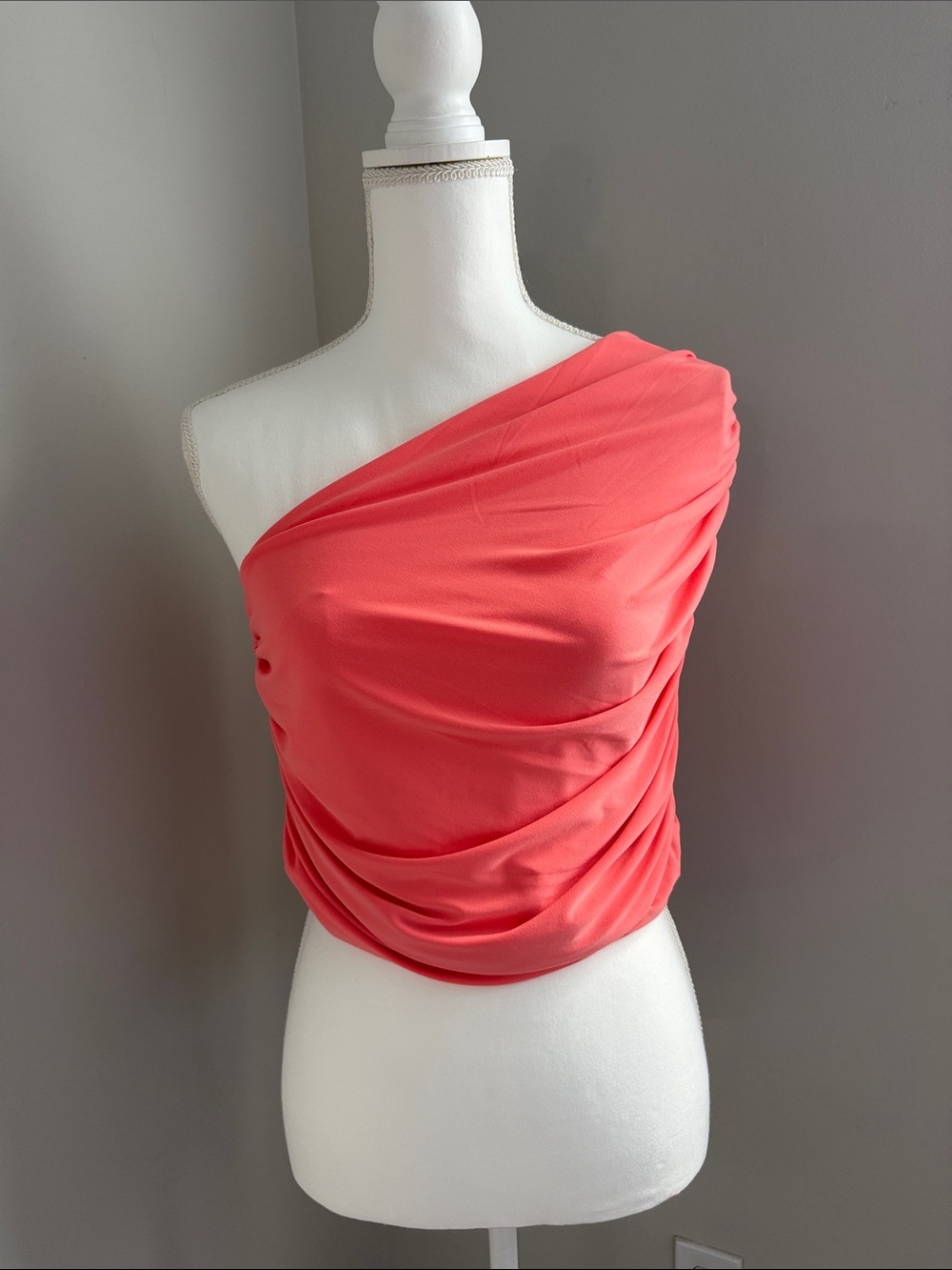 Express Coral One-Shoulder Ruched Tunic